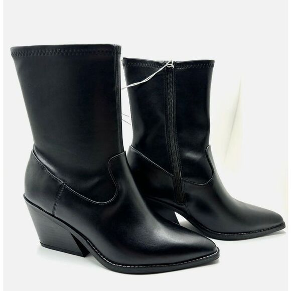 Nwt Aubree Black Faux Leather Ankle Boots Women’s Size 7.5 - Picture 1 of 5